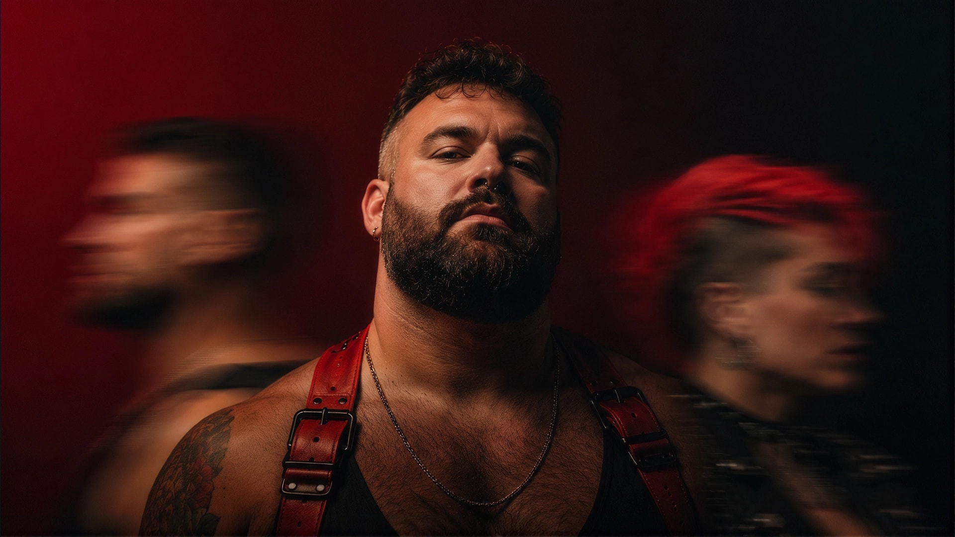 LGBTQ Men and woman on red background